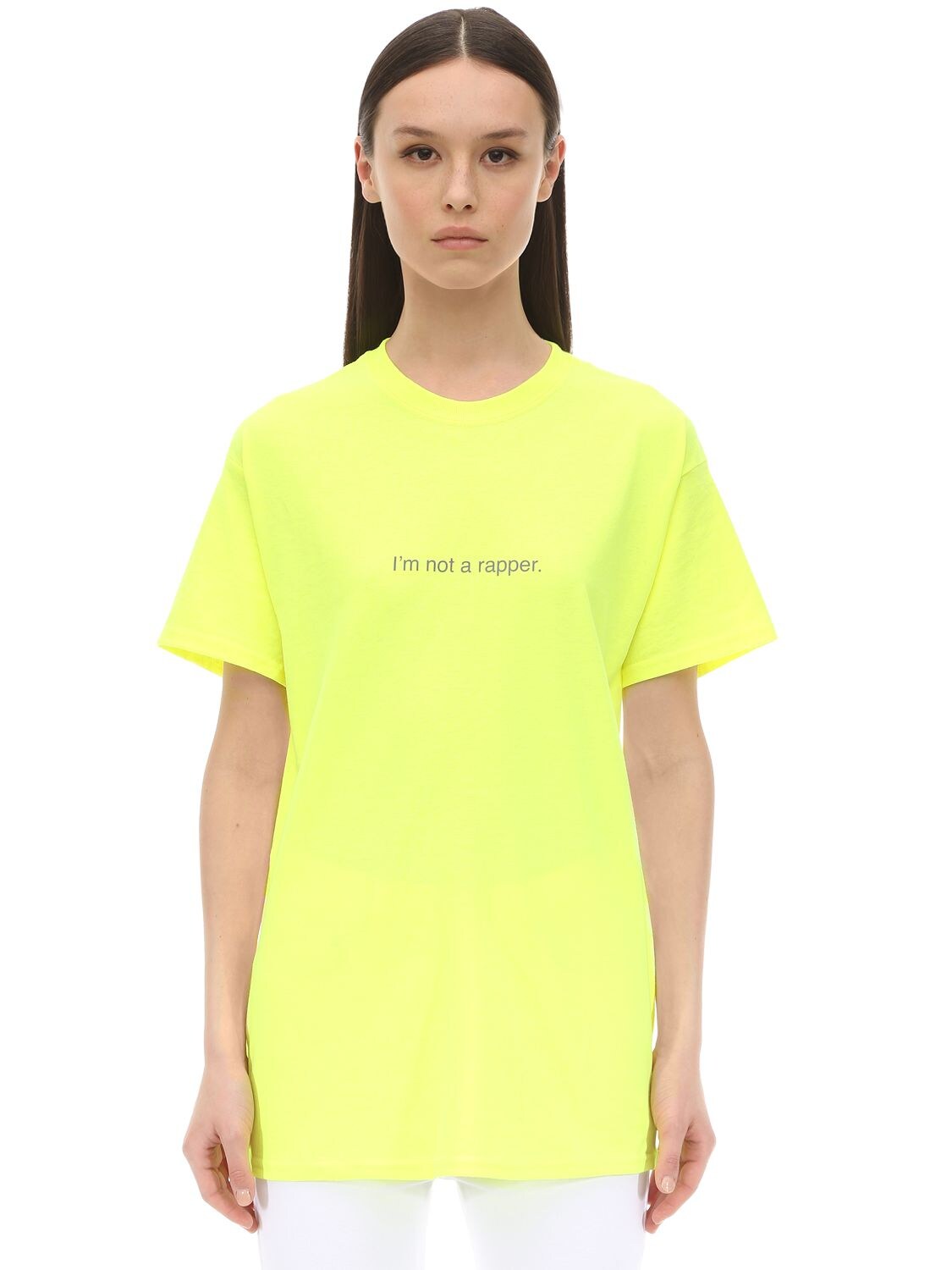 Famt - Fuck Art Make Tees I'm Not A Rapper Cotton Jersey T-shirt In Neon Yellow