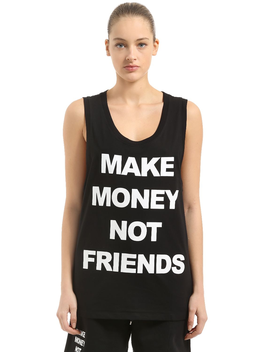 Make Money Not Friends Logo Print Cotton Jersey Tank Top In Black
