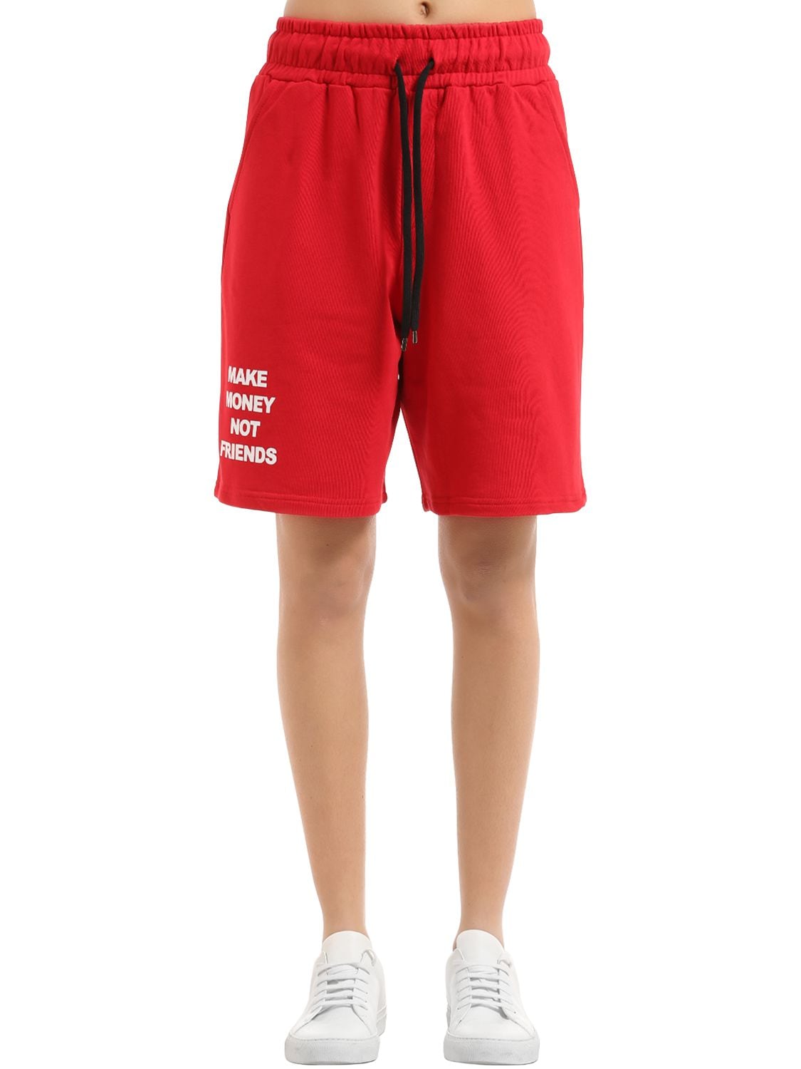 Make Money Not Friends Logo Cotton Sweat Shorts In Red