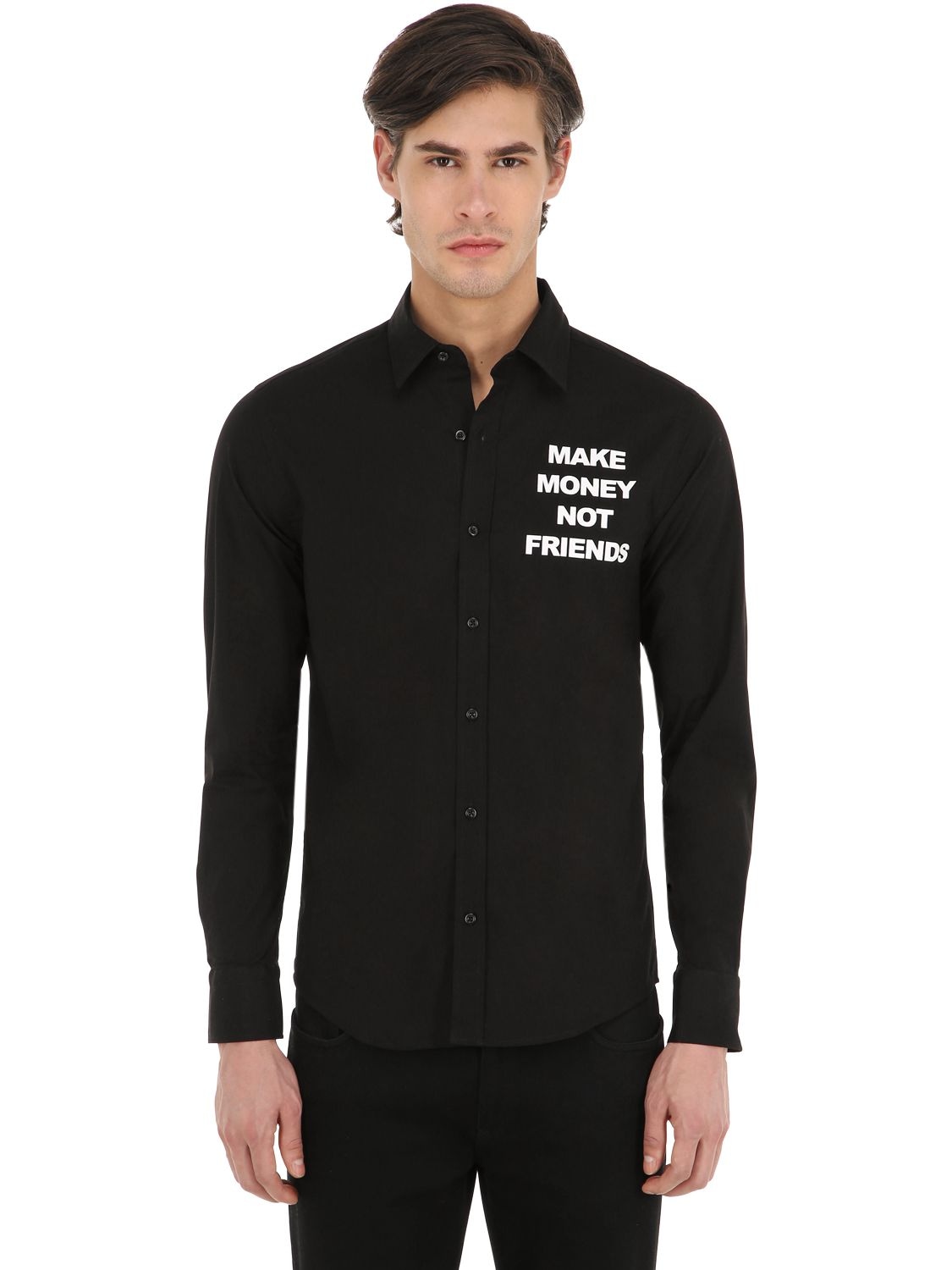 Make Money Not Friends Logo Printed Cotton Shirt In Black