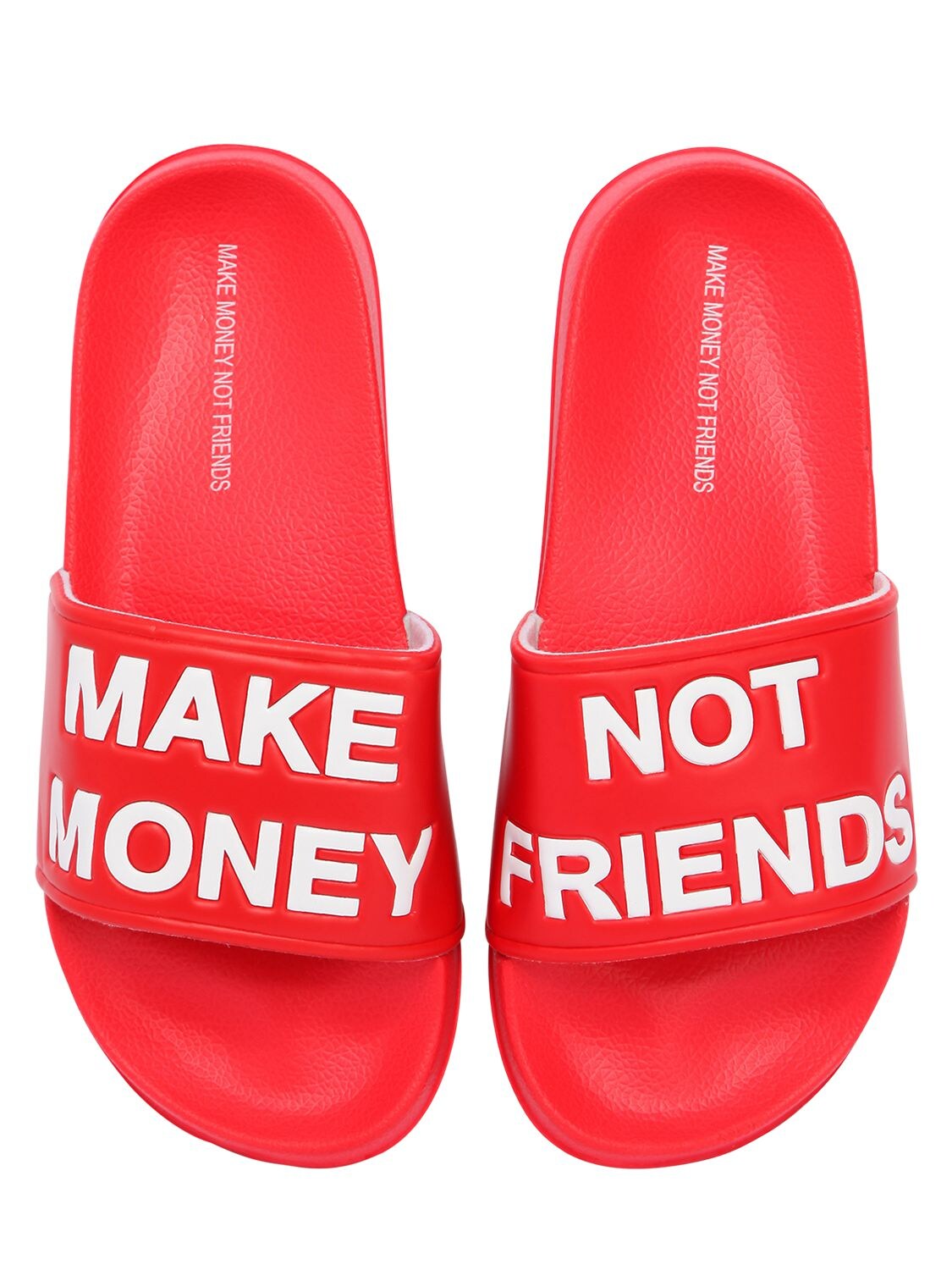 Make Money Not Friends Logo Rubber Slide Sandals In Red