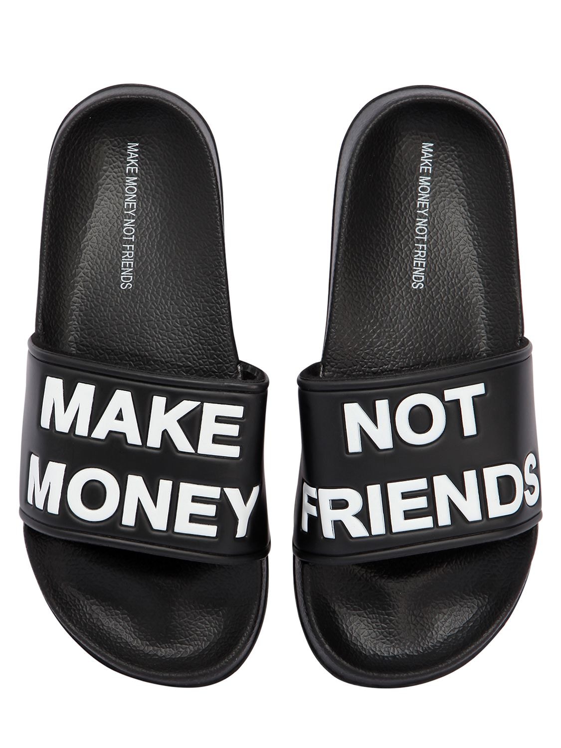 Make Money Not Friends Logo Rubber Slide Sandals In Black