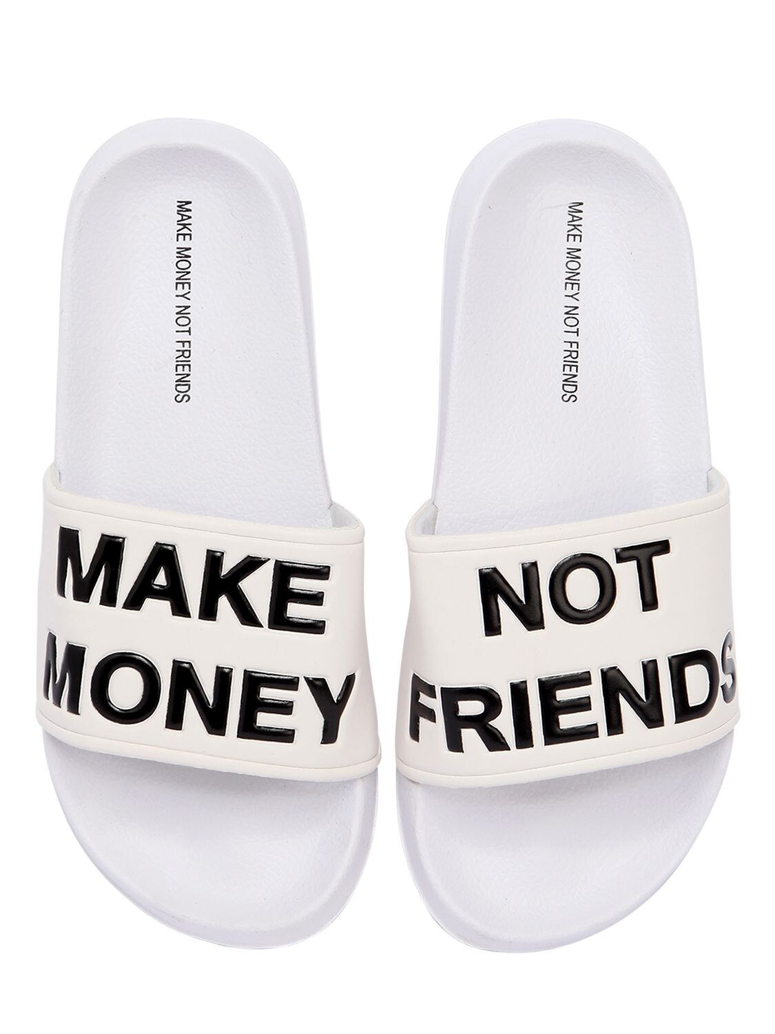 Make Money Not Friends Logo Rubber Slide Sandals In White