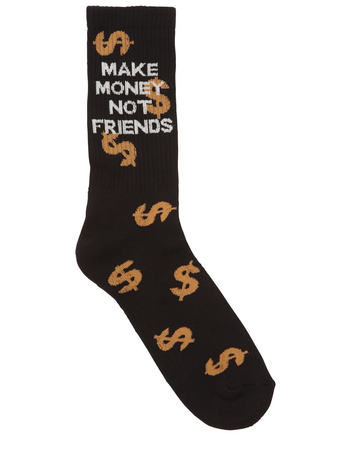 Make Money Not Friends Logo Intarsia Cotton Blend Knit Socks In Black