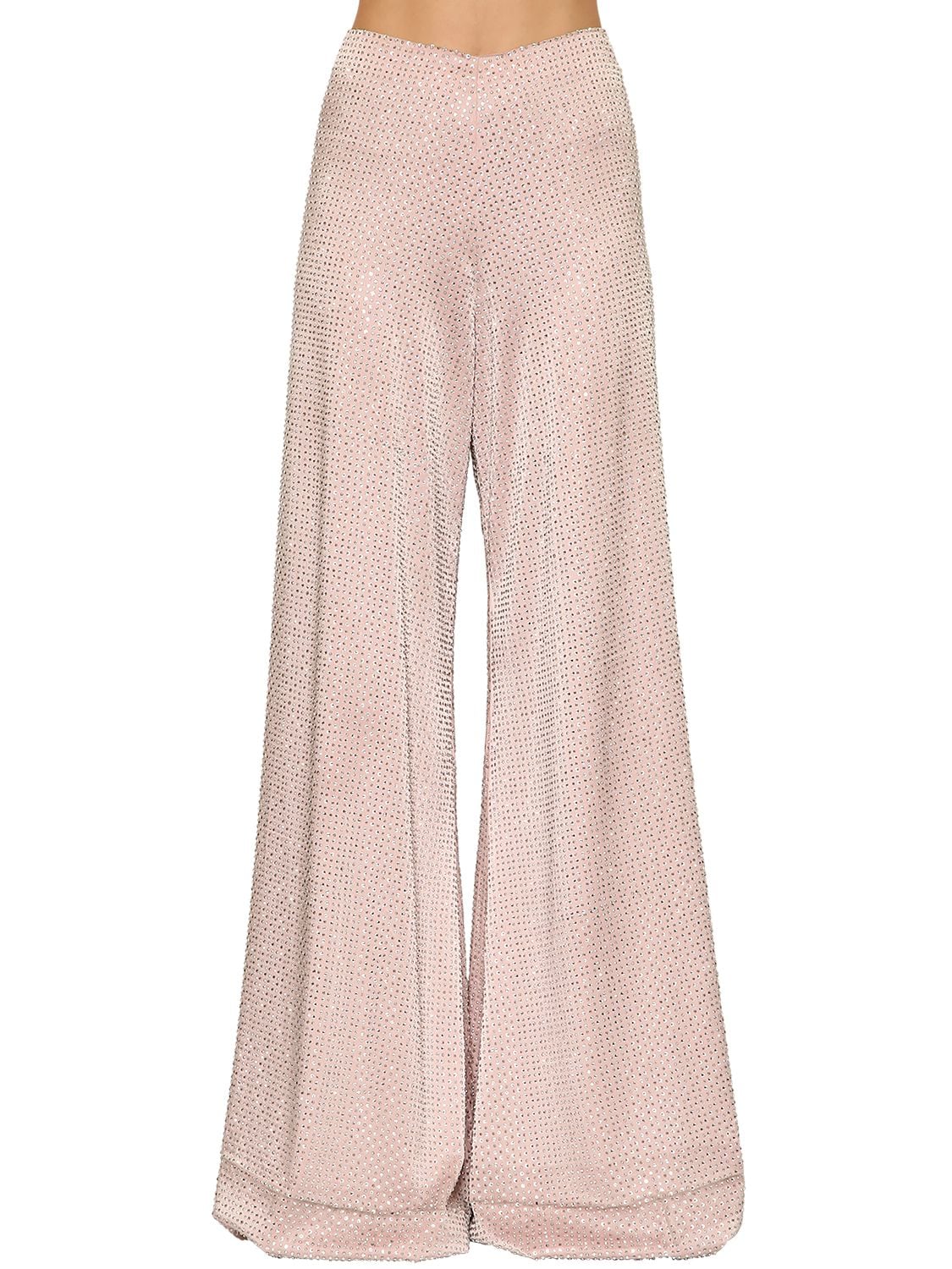 Raisa Vanessa Embellished Shiny Jersey Palazzo Pants In Pink