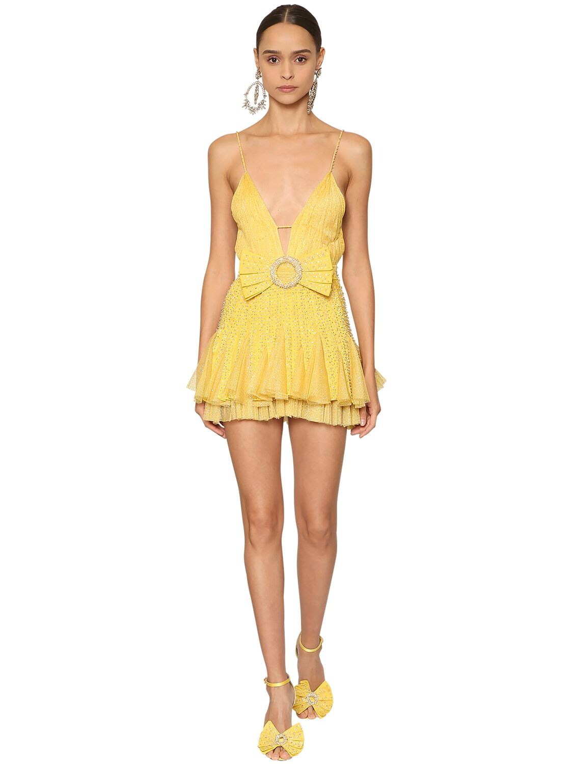 Raisa Vanessa Embellished & Ruffled Tulle Mini Dress In Yellow