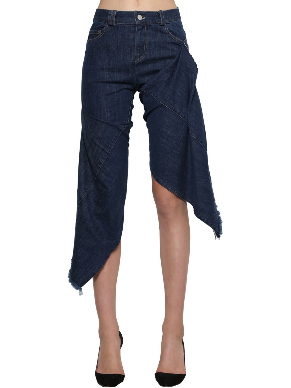 Act N°1 Cropped Asymmetric Stretch Cotton Jeans In Blue