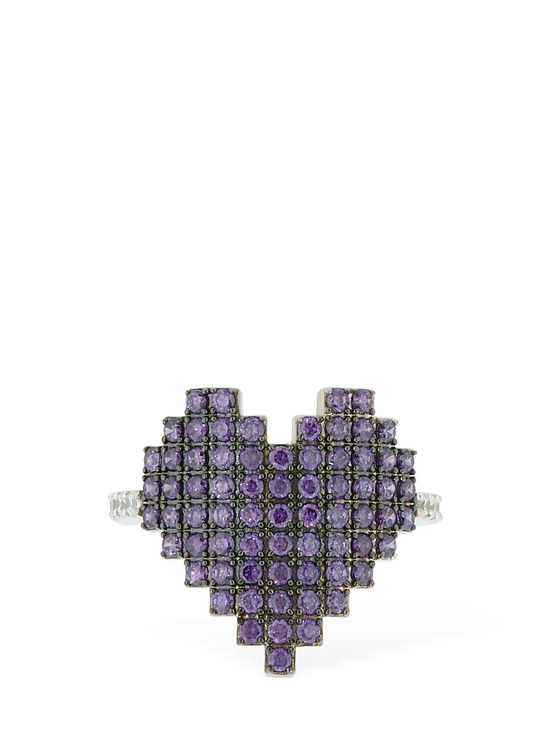 Apm Monaco Silver Pixel Purple Heart Ring In Purple,silver
