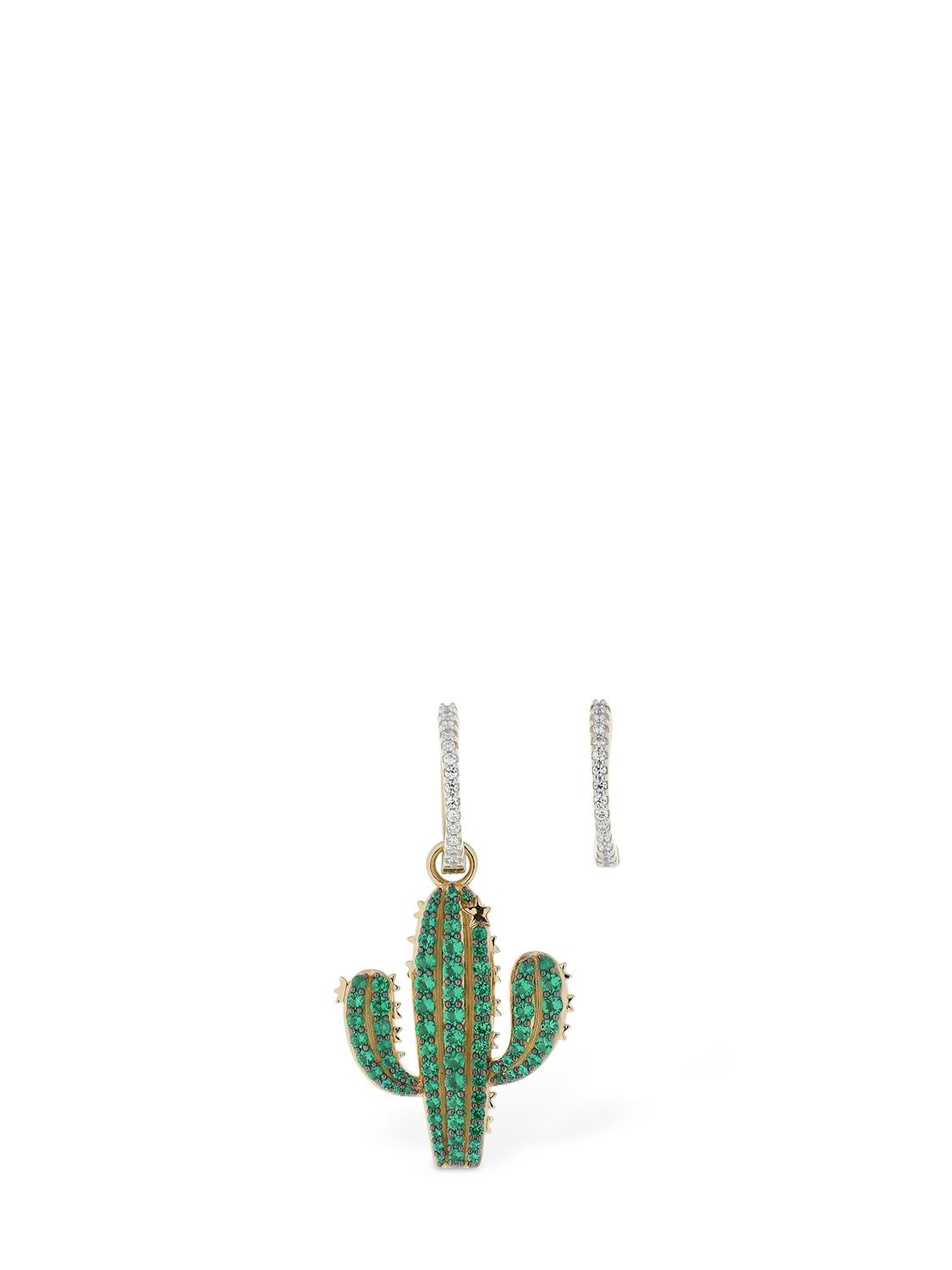 Apm Monaco Asymmetric Arc-en-ciel Cactus Earrings In Gold,green