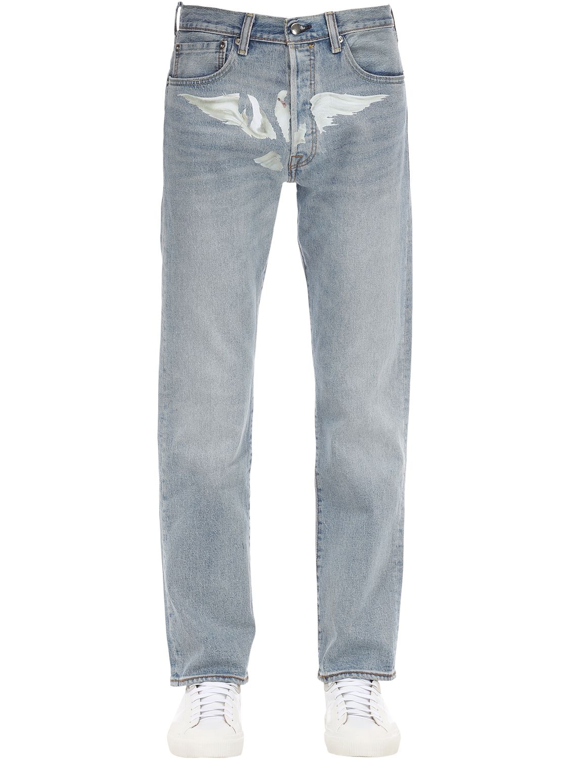 3.paradis Vicki Dove Printed Cotton Denim Jeans In Blue