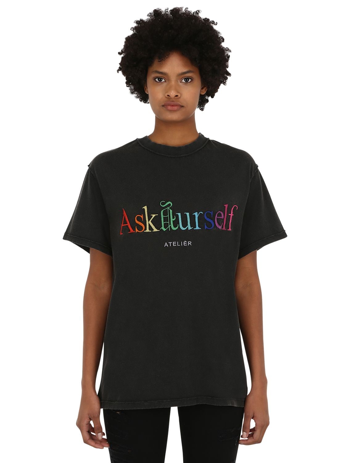 Askyurself 90s Embroidered Cotton Jersey T-shirt In Black