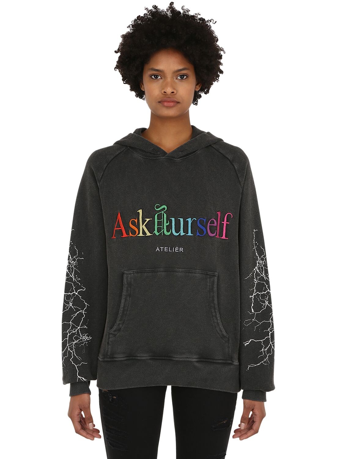 Askyurself 90s Colors Cotton Sweatshirt Hoodie In Black