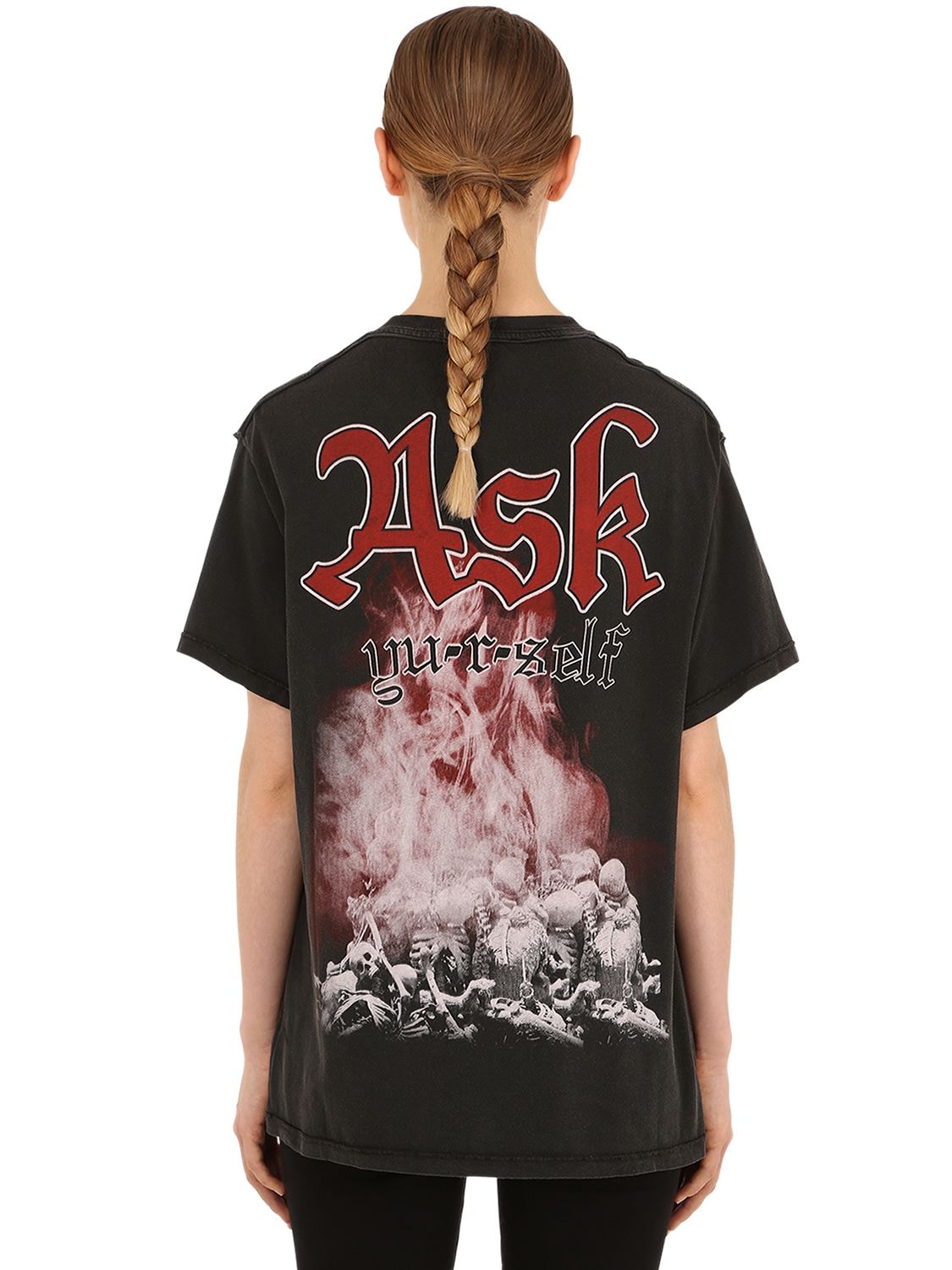 Askyurself Printed Cotton Jersey Rock T-shirt In Black
