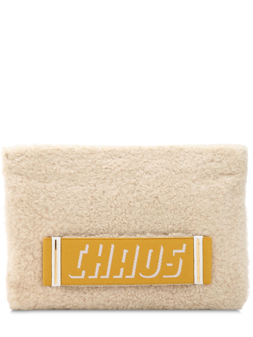 Chaos Printed Logo Shearling Clutch In Cream