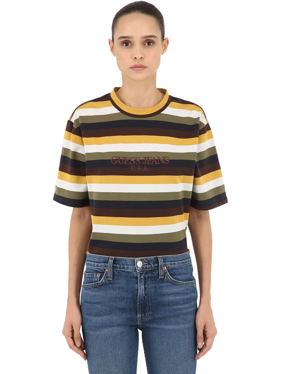 Guess Jeans U.s.a. Striped Cotton Jersey T-shirt In Multicolor