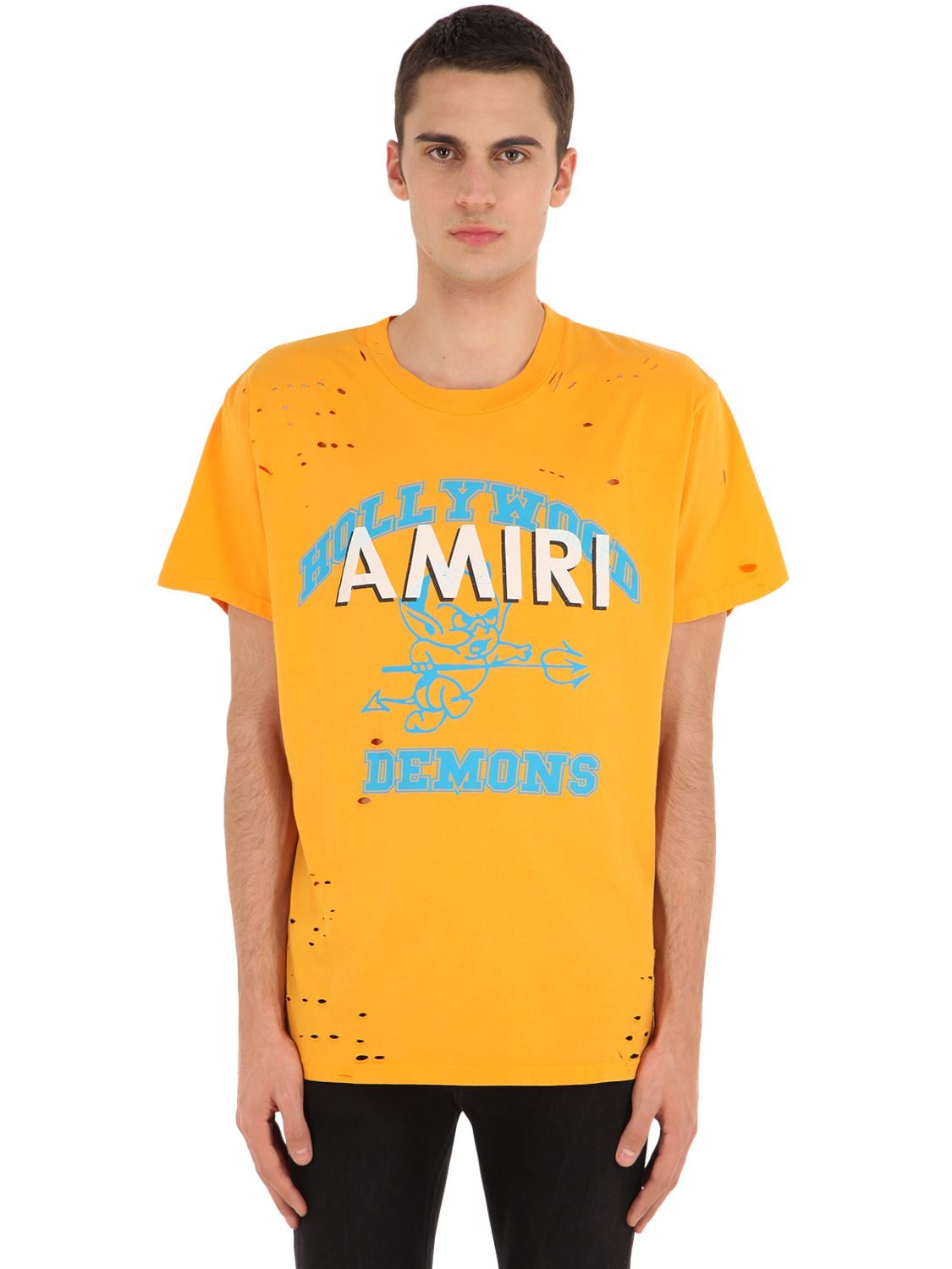 Amiri Printed Cotton Jersey T-shirt In Yellow