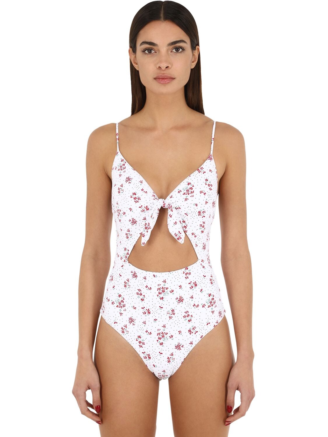 Bond Eye Floral Print Lycra One Piece Swimsuit In White