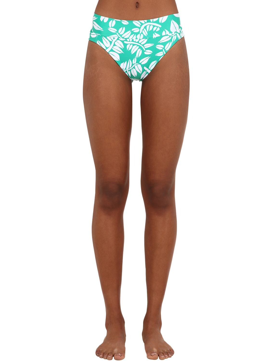 Alicia Swim High Waisted Leaf Print Bikini Bottoms In Green