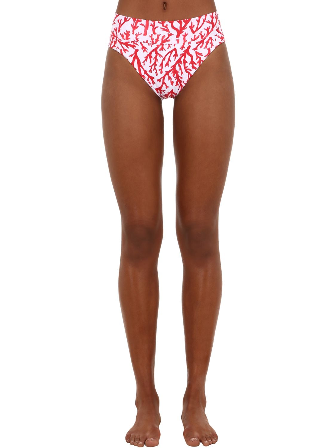 Alicia Swim High Waisted Coral Print Bikini Bottoms In Red,white