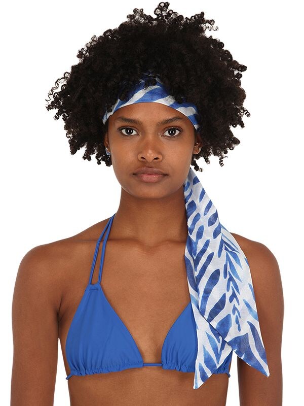 Alicia Swim Leaf Print Silk & Cotton Headband In Blue,white
