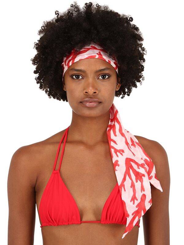 Alicia Swim Coral Print Silk & Cotton Headband In Red,white