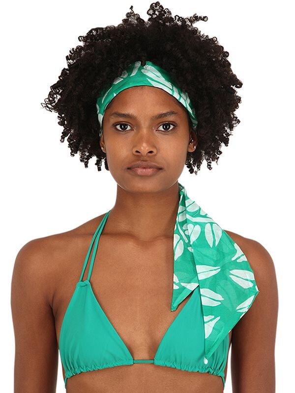 Alicia Swim Leaf Print Silk & Cotton Headband In Green,white