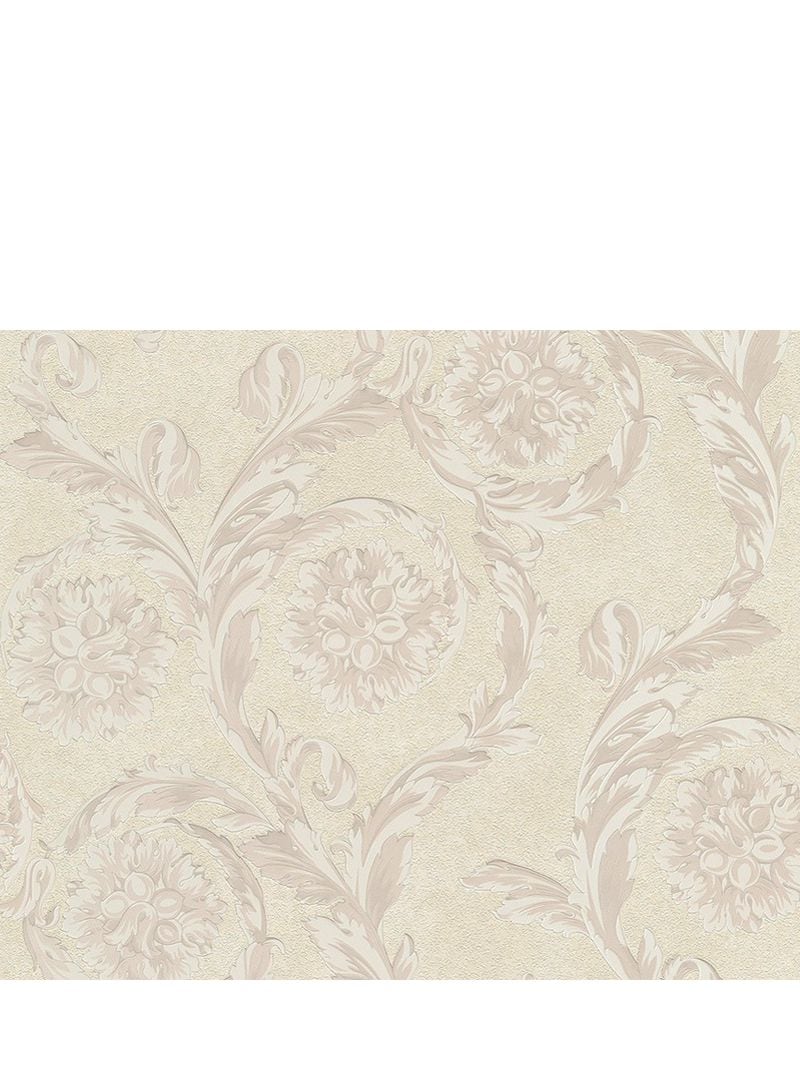 Versace Barocco Flowers Printed Wallpaper In White,beige