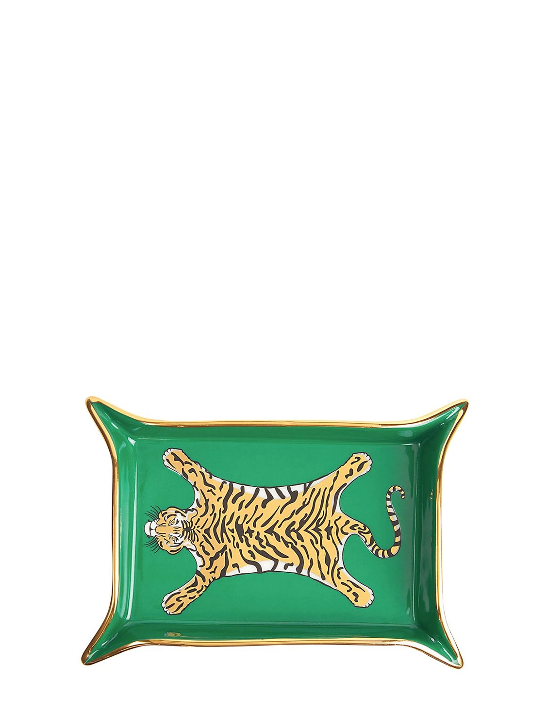 Jonathan Adler Tiger Porcelain Valet Tray In Green
