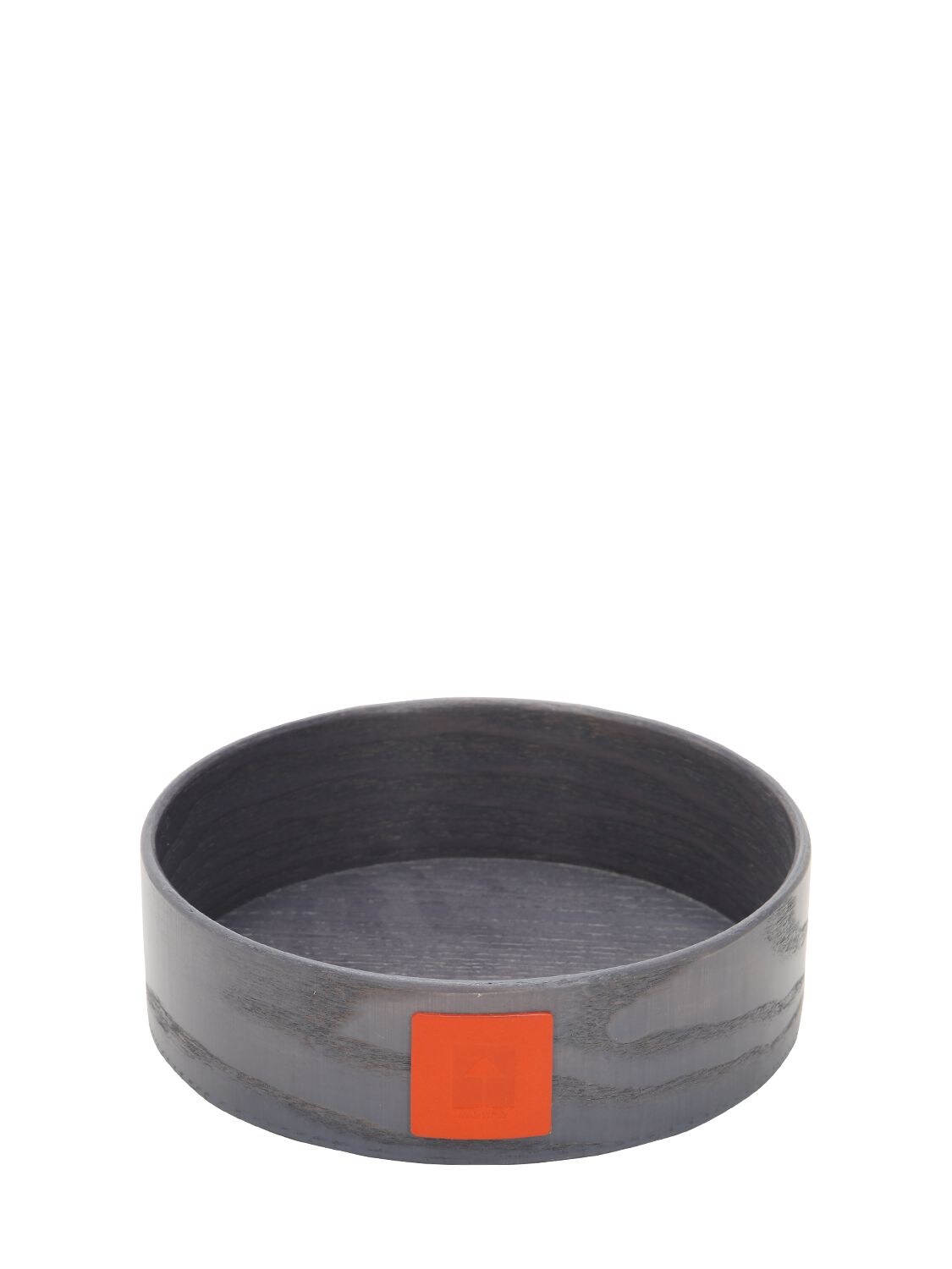 Armani/casa Goccia Round Leather & Wood Container In Grey,orange