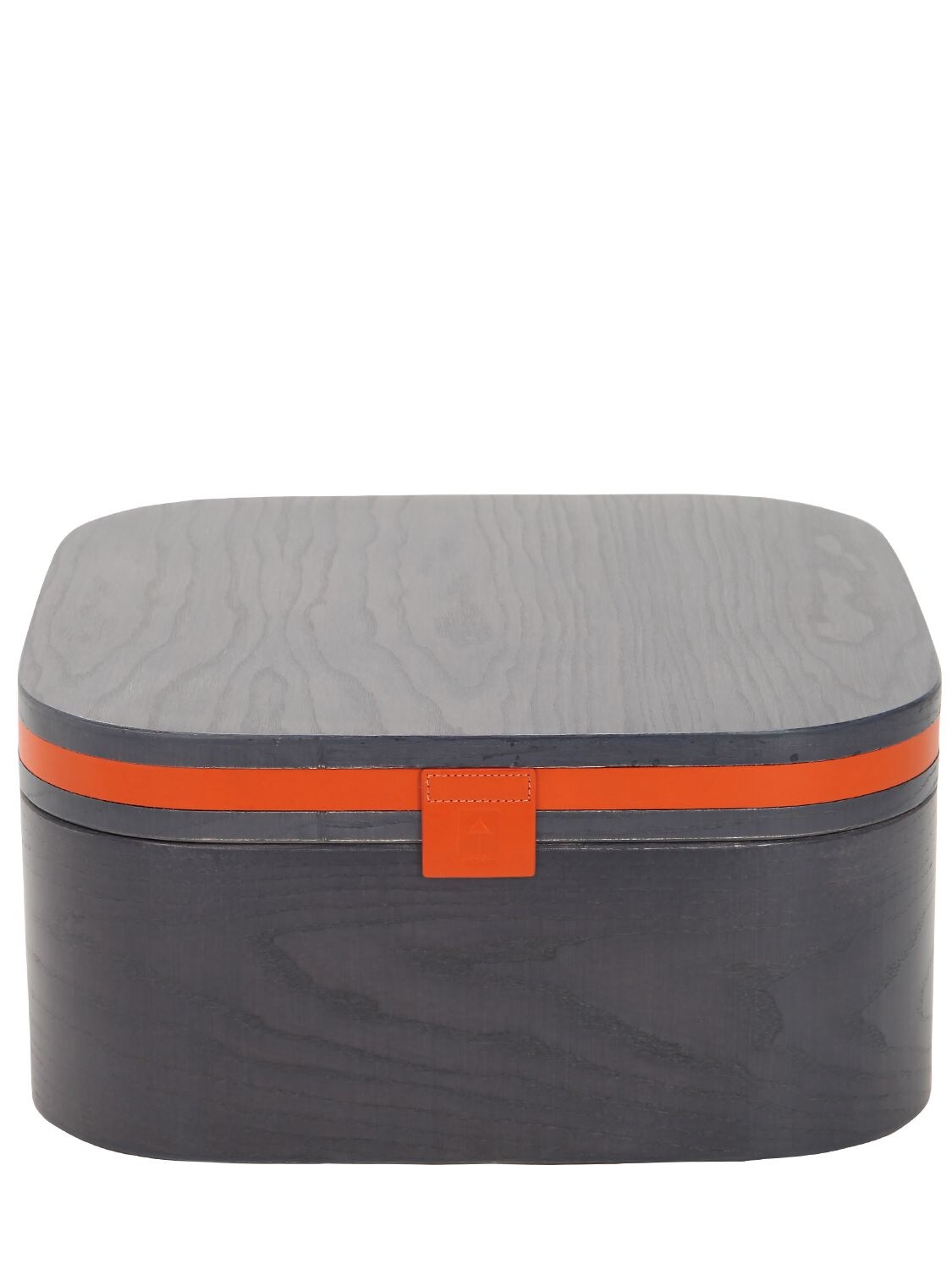 Armani/casa Goccia Square Leather & Wood Container In Grey,orange