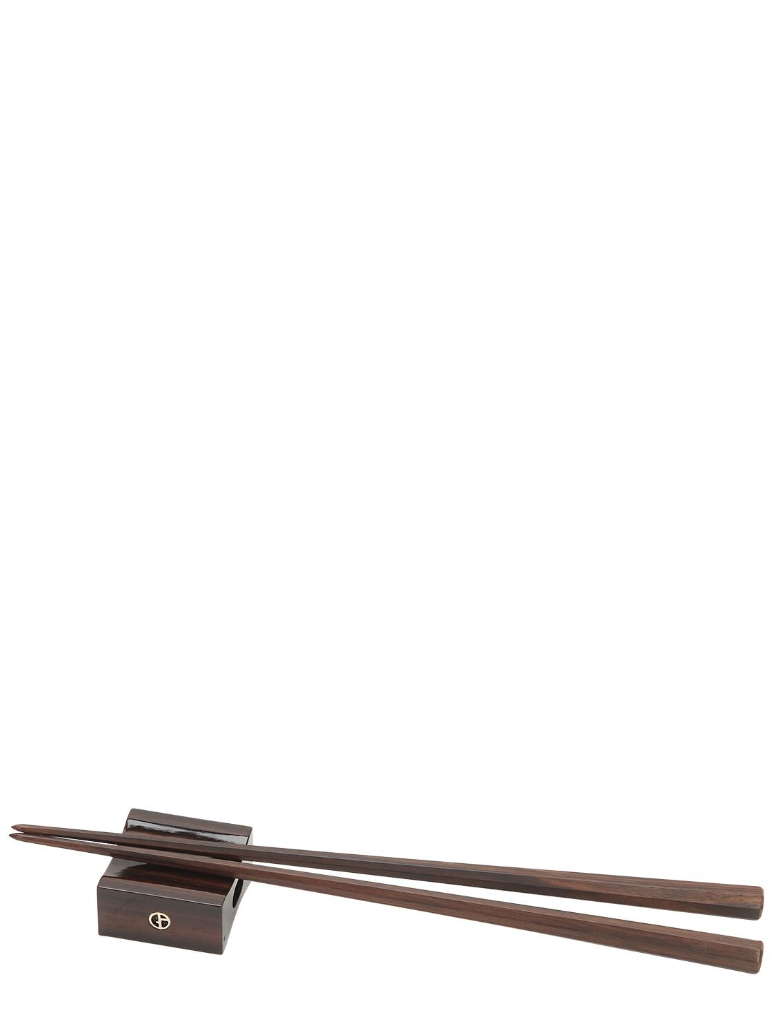 Armani/casa Naike Wooden Chopsticks & Holder In Black