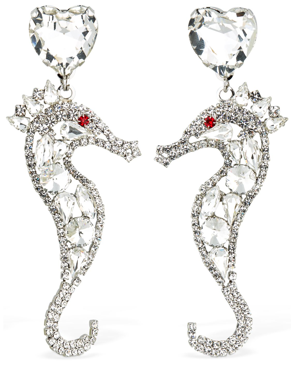 Alessandra Rich Seahorse Crystal Clip-on Earrings In Transparent