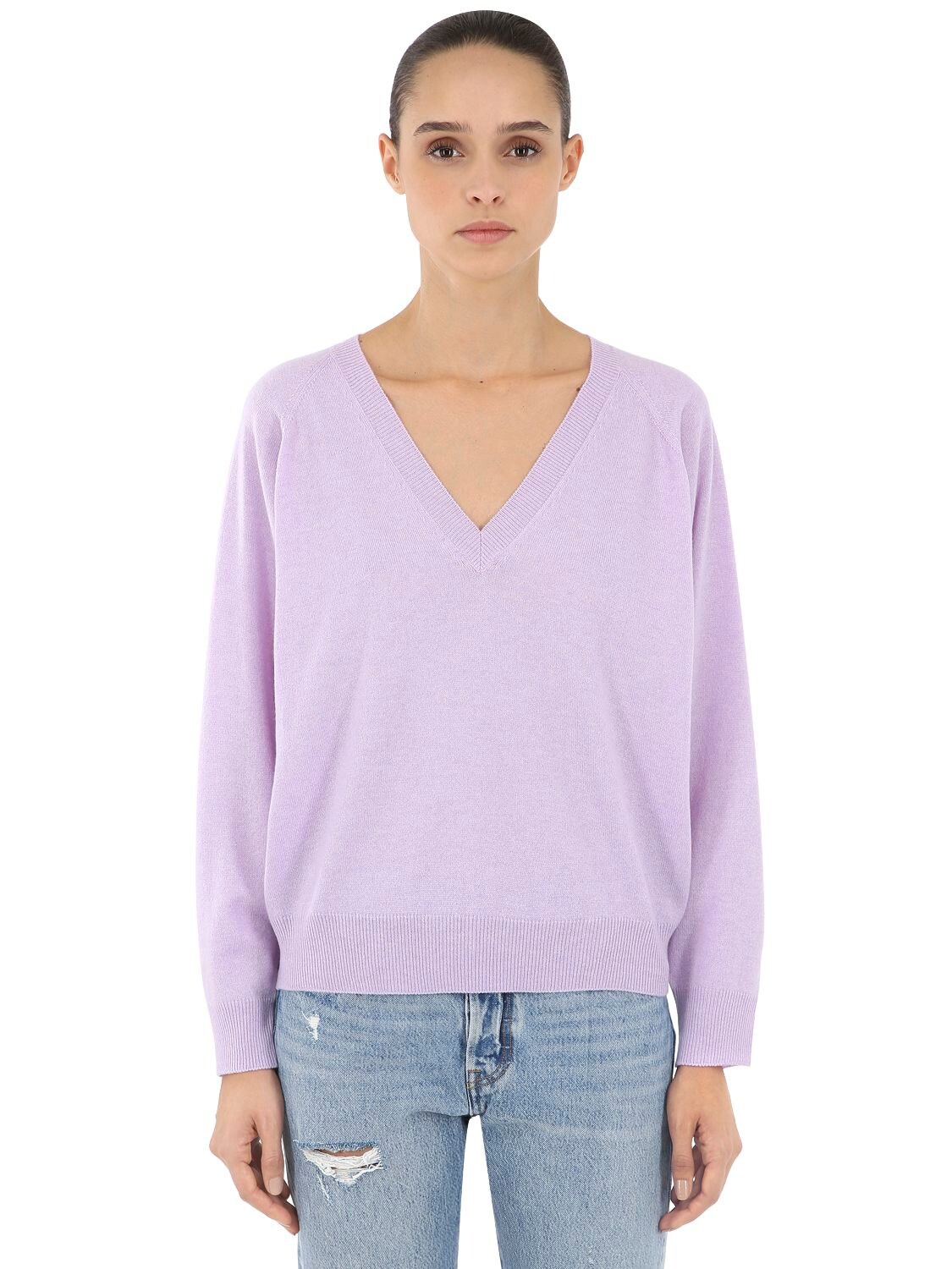 Luisa Via Roma V Neck Cashmere Knit Sweater In Purple