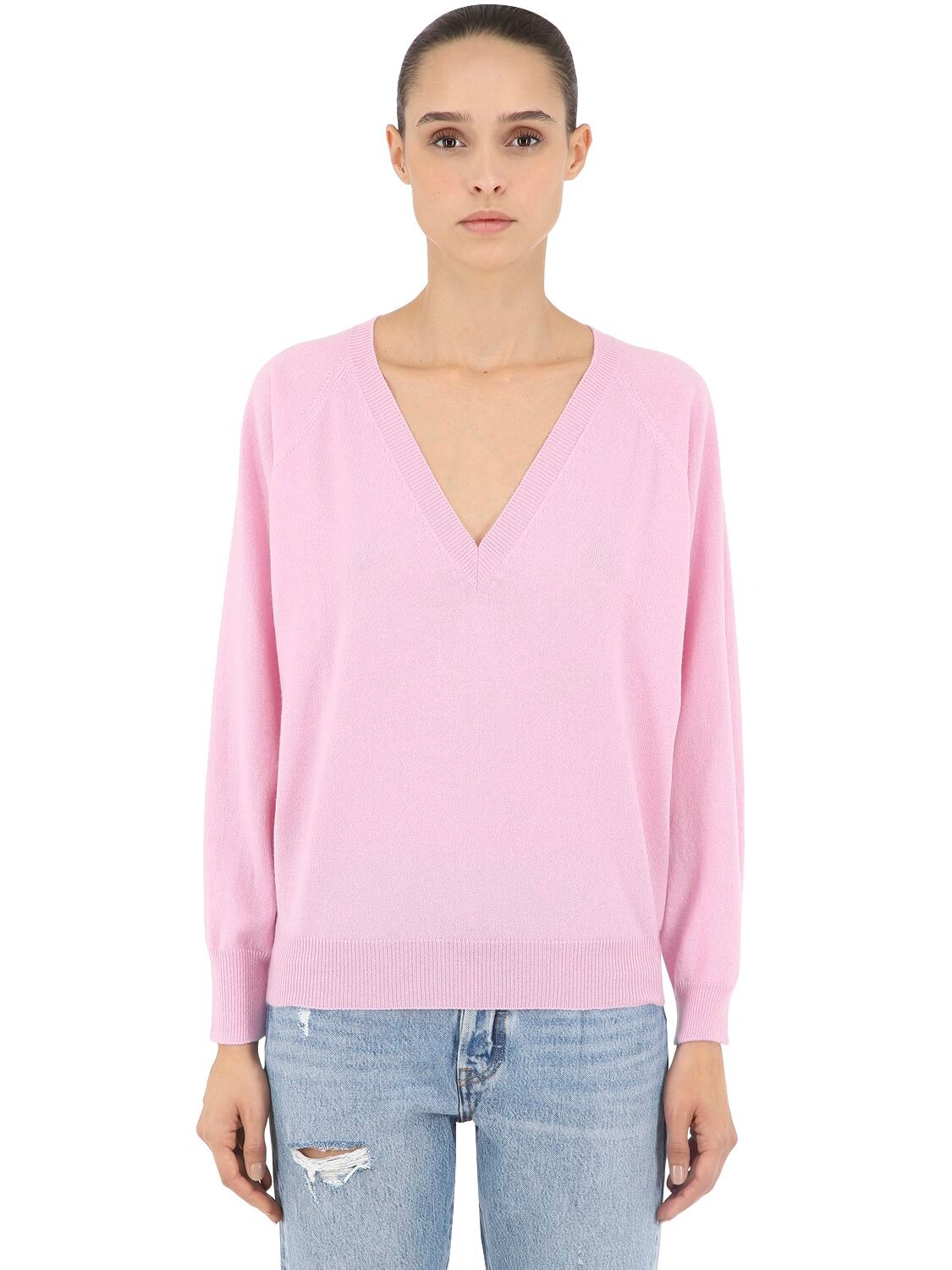 Luisa Via Roma V Neck Cashmere Knit Sweater In Pink