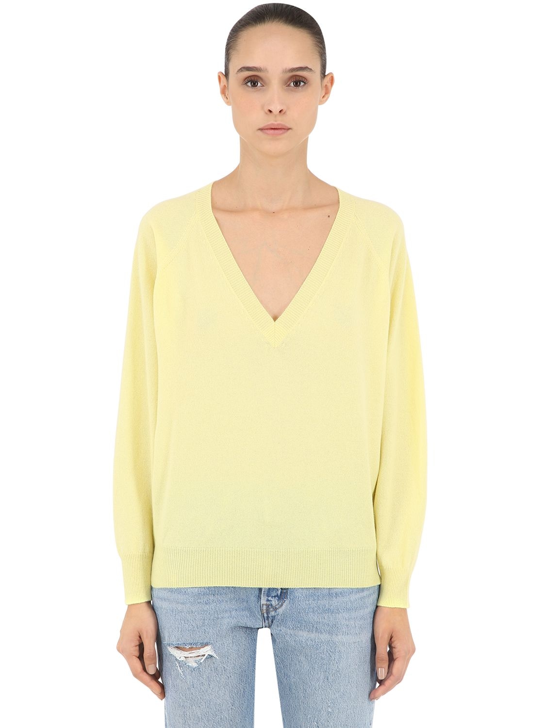 Luisa Via Roma V Neck Cashmere Knit Sweater In Yellow