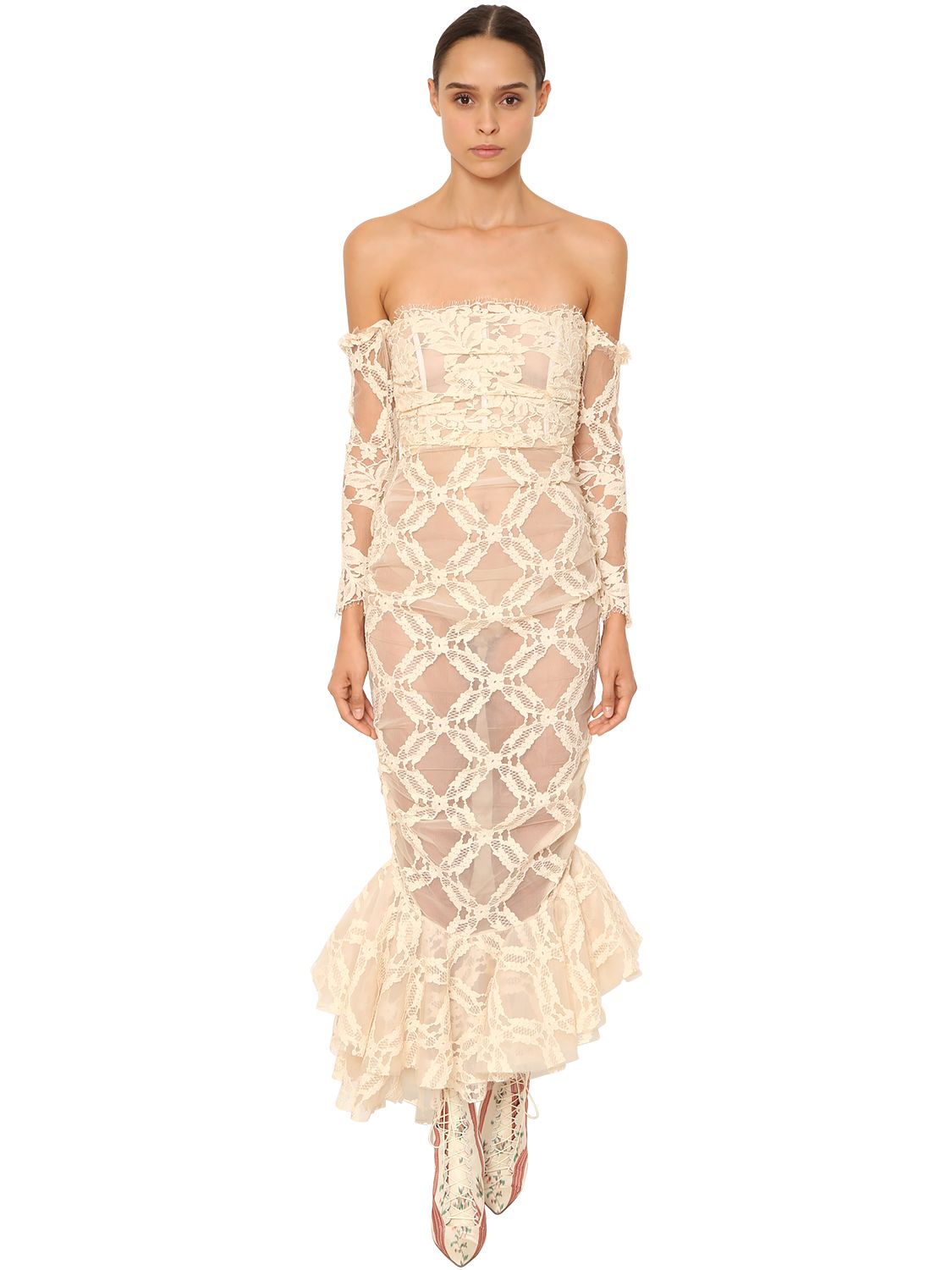 short dress with lace overlay Strapless Short Lace Prom Dress with Long Overskirt Black / 4