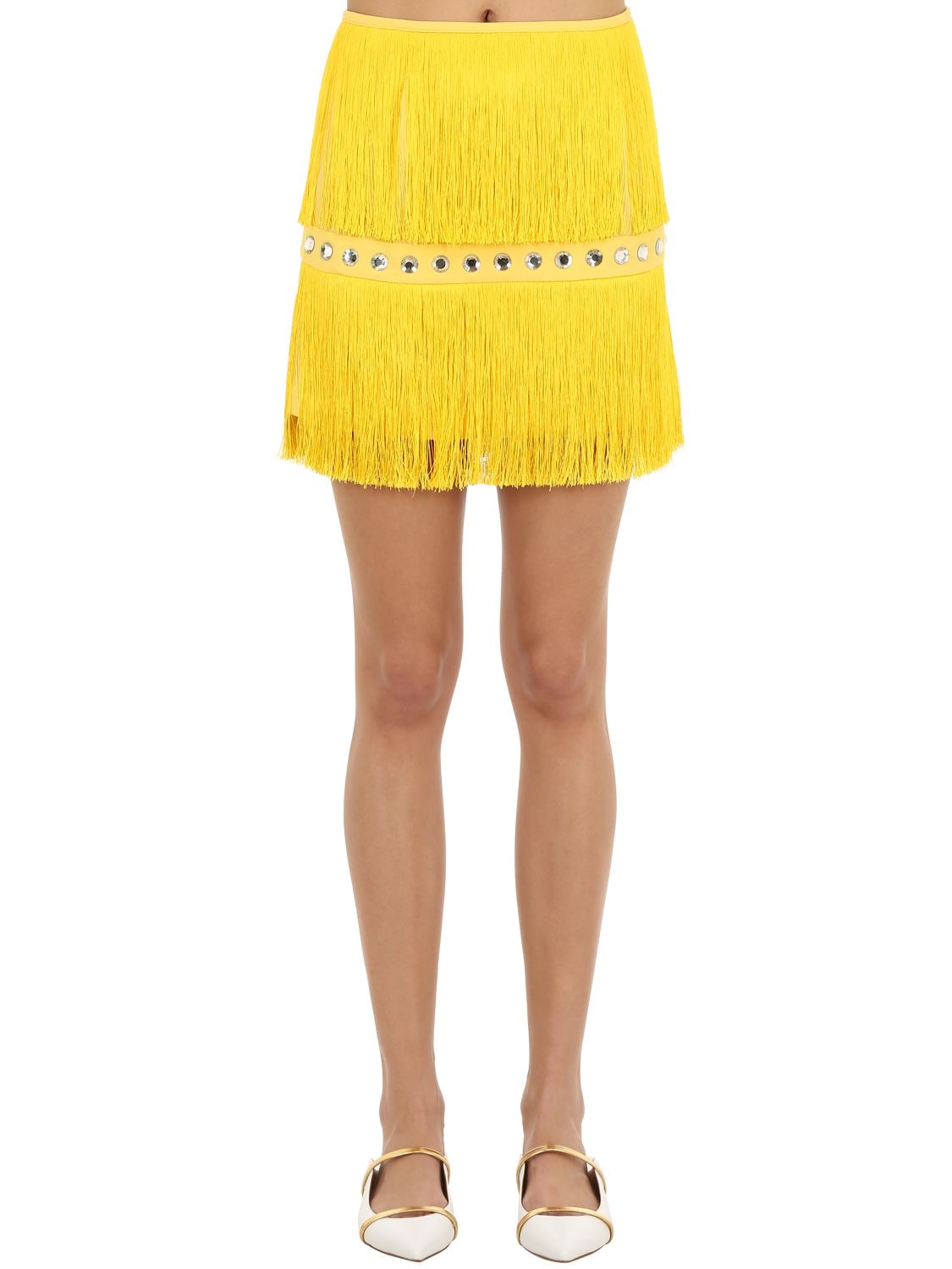 Embellished Mini Skirt W/ Fringes