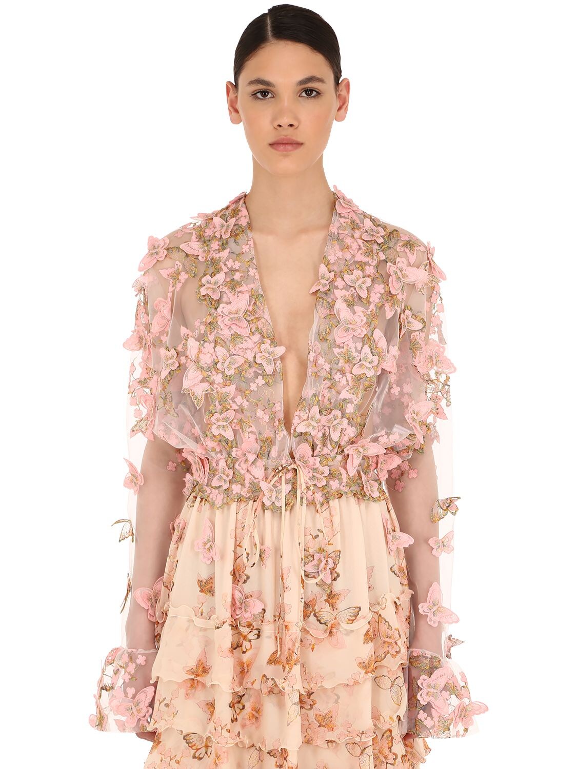 Luisa Beccaria Embellished Tulle Top In Pink