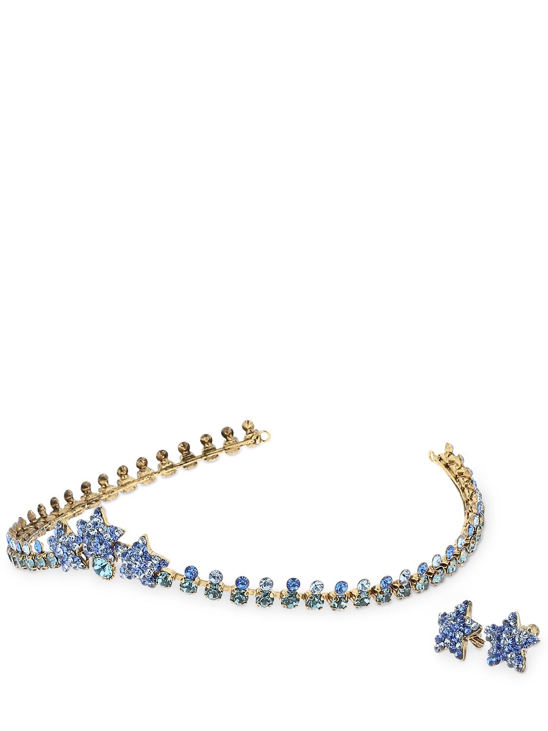 Luisa Beccaria Crystal Tiara & Star Shape Earrings In Light Blue