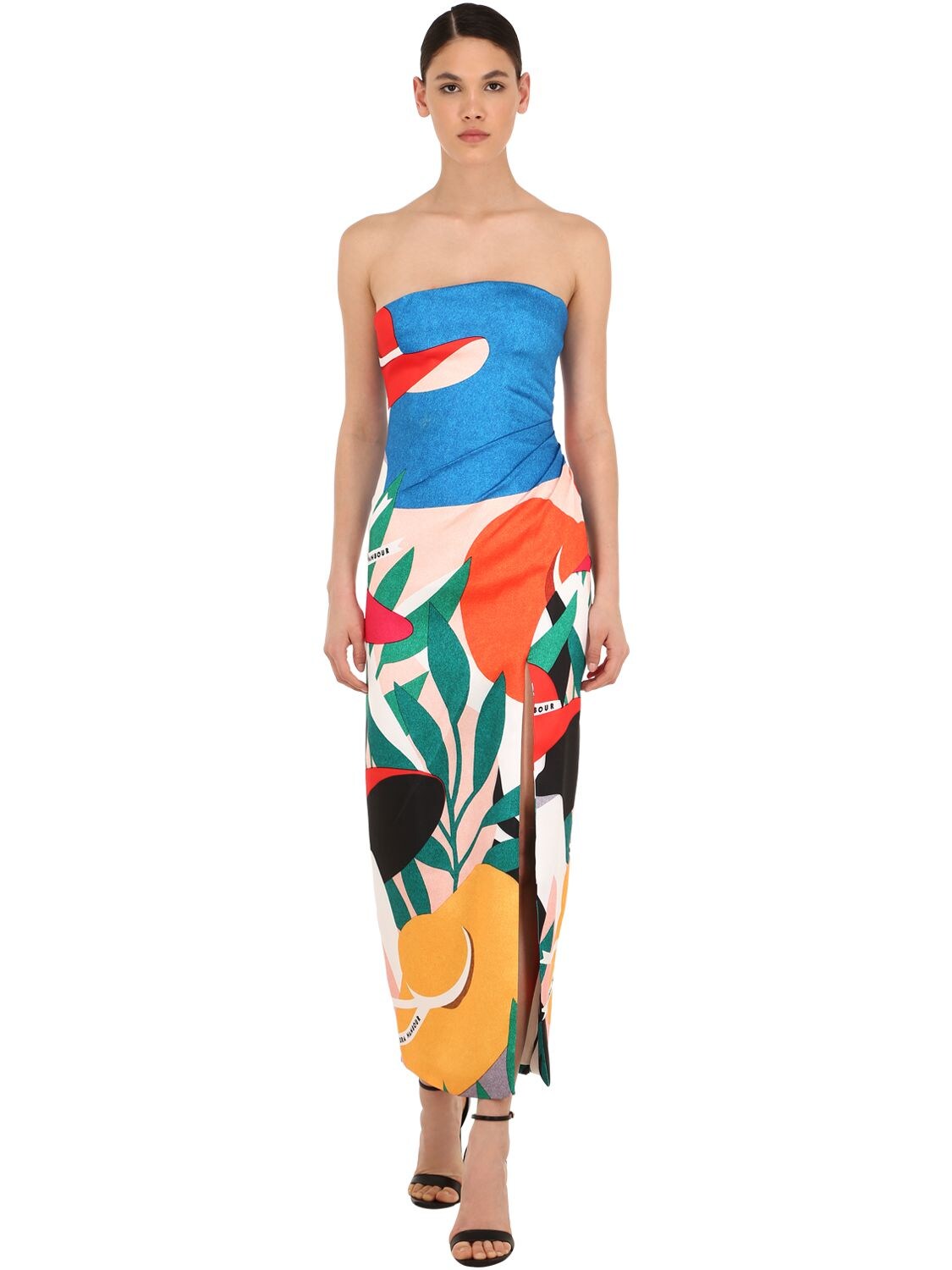 Sandra Mansour Strapless Printed Brocade Dress In Multicolor