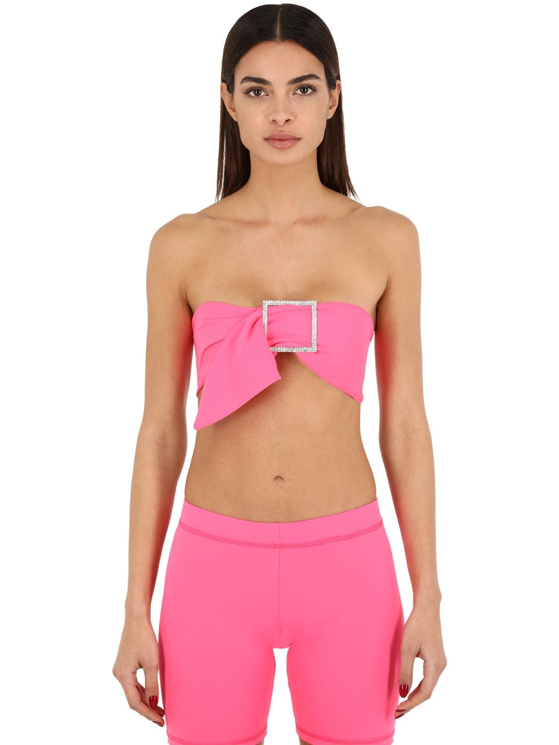 Aya Muse Lvr Exclusive Micro Nylon Biker Shorts In Coral Neon