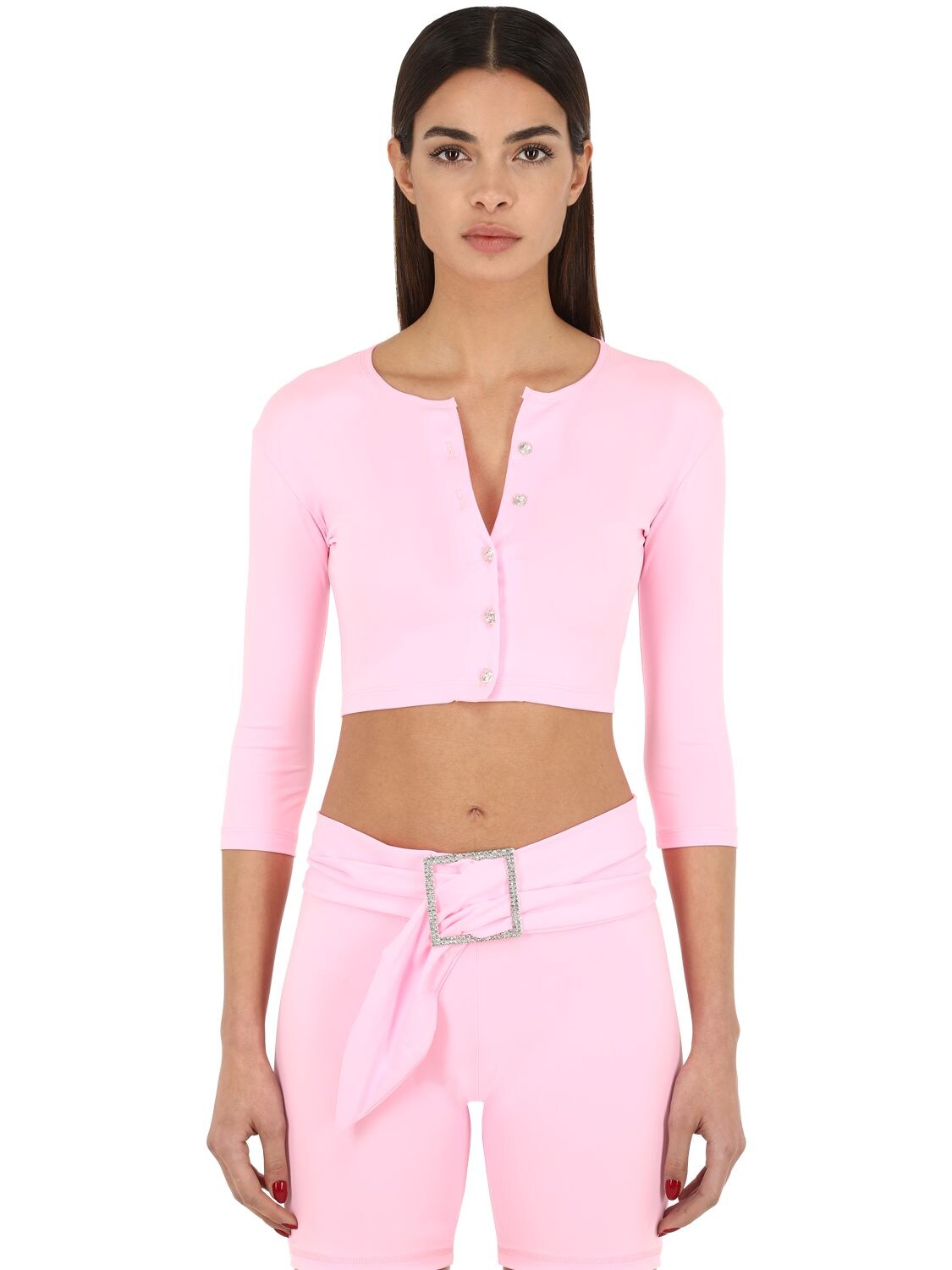 Aya Muse Exclusive Cropped Nylon Micro Cardigan In Pink