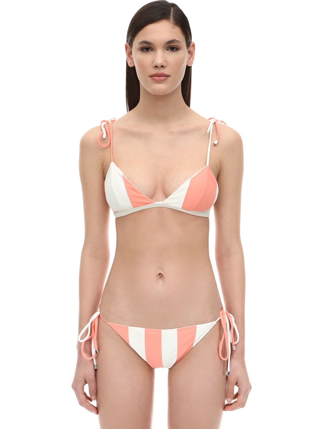 Paper London Striped Bikini Top In White,orange