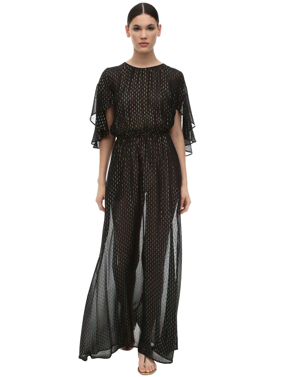 L'autre Chose Embellished Long Sheer Silk Dress In Black