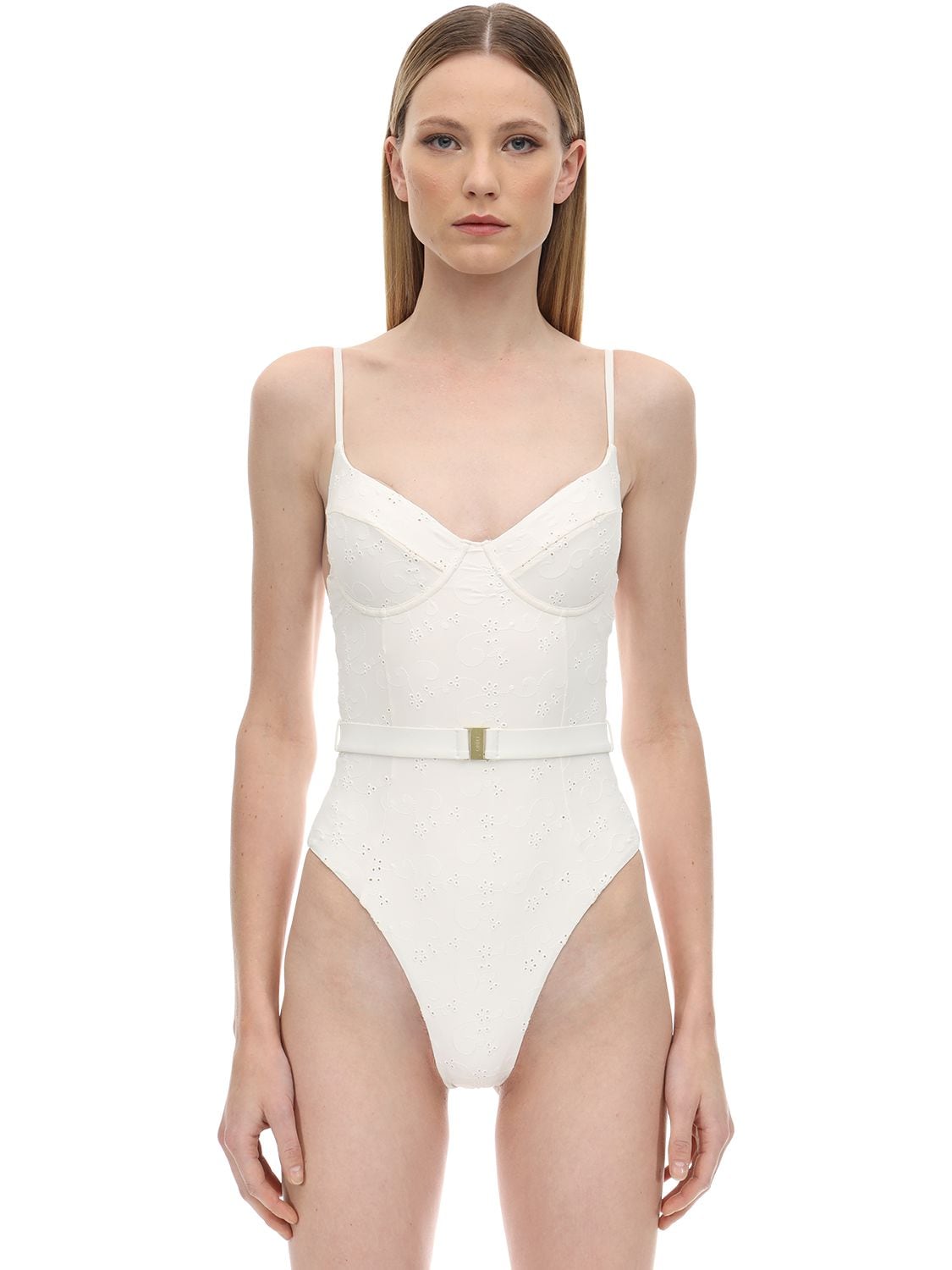 Onia X Weworewhat Danielle Eyelet Lace One Piece Swimsuit In White