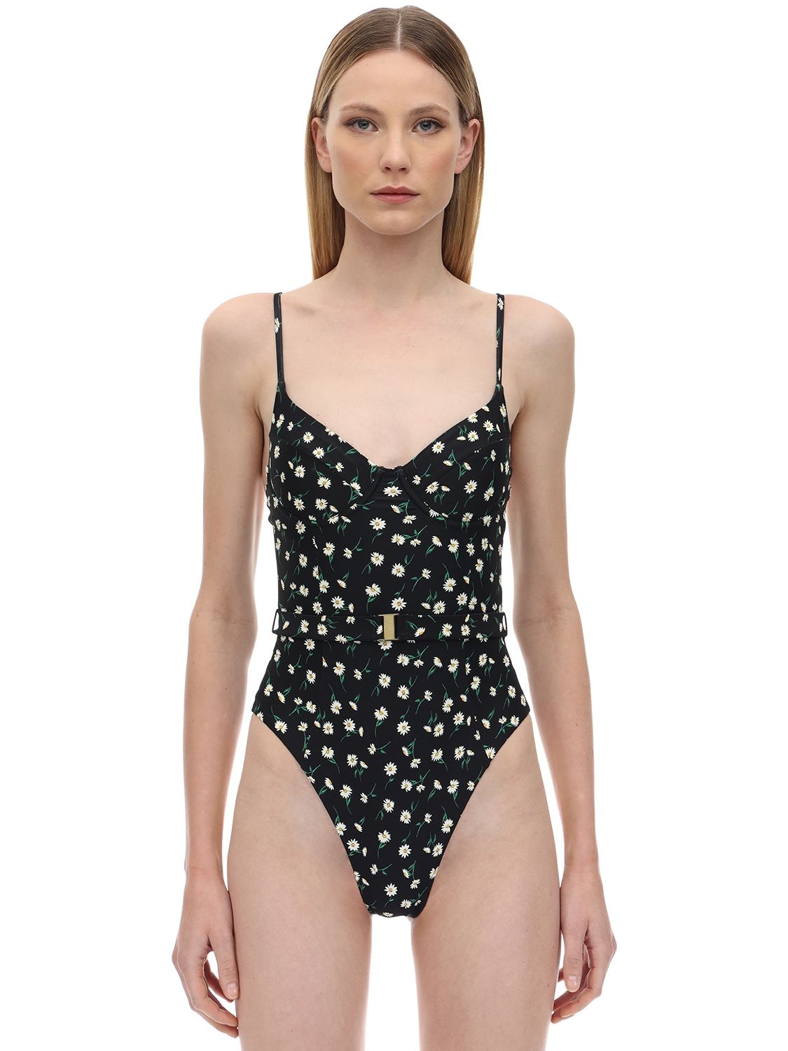Onia X Weworewhat Danielle Daisy Print One Piece Swimsuit In Black