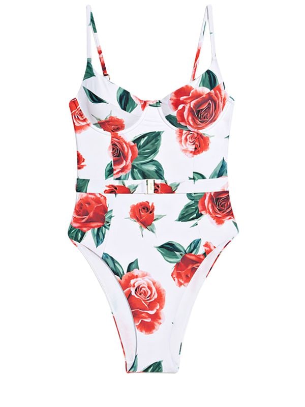 Onia X Weworewhat Danielle Rose Print One Piece Swimsuit In White