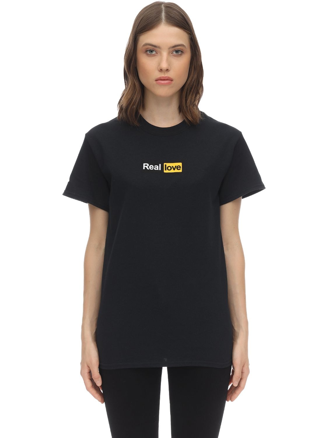 1800-paradise Real Love Cotton Jersey T-shirt In Black
