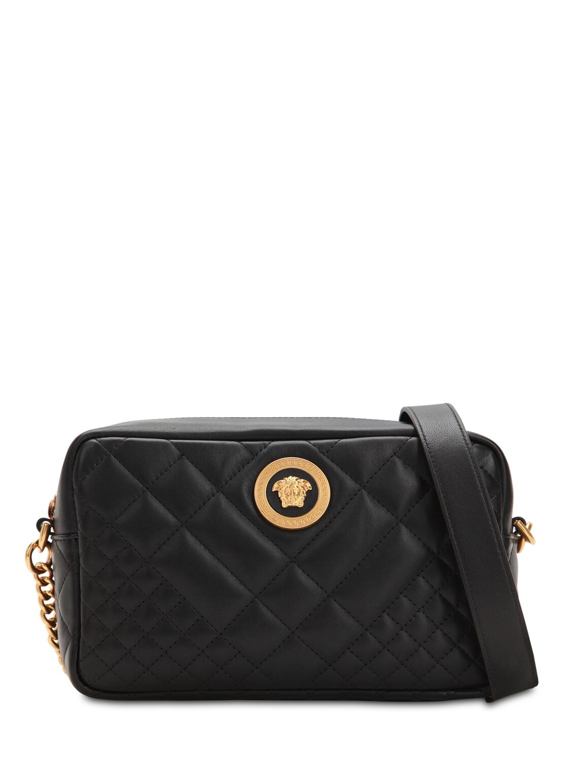 Versace Icon Medium Quilted Leather Camera Bag In Black
