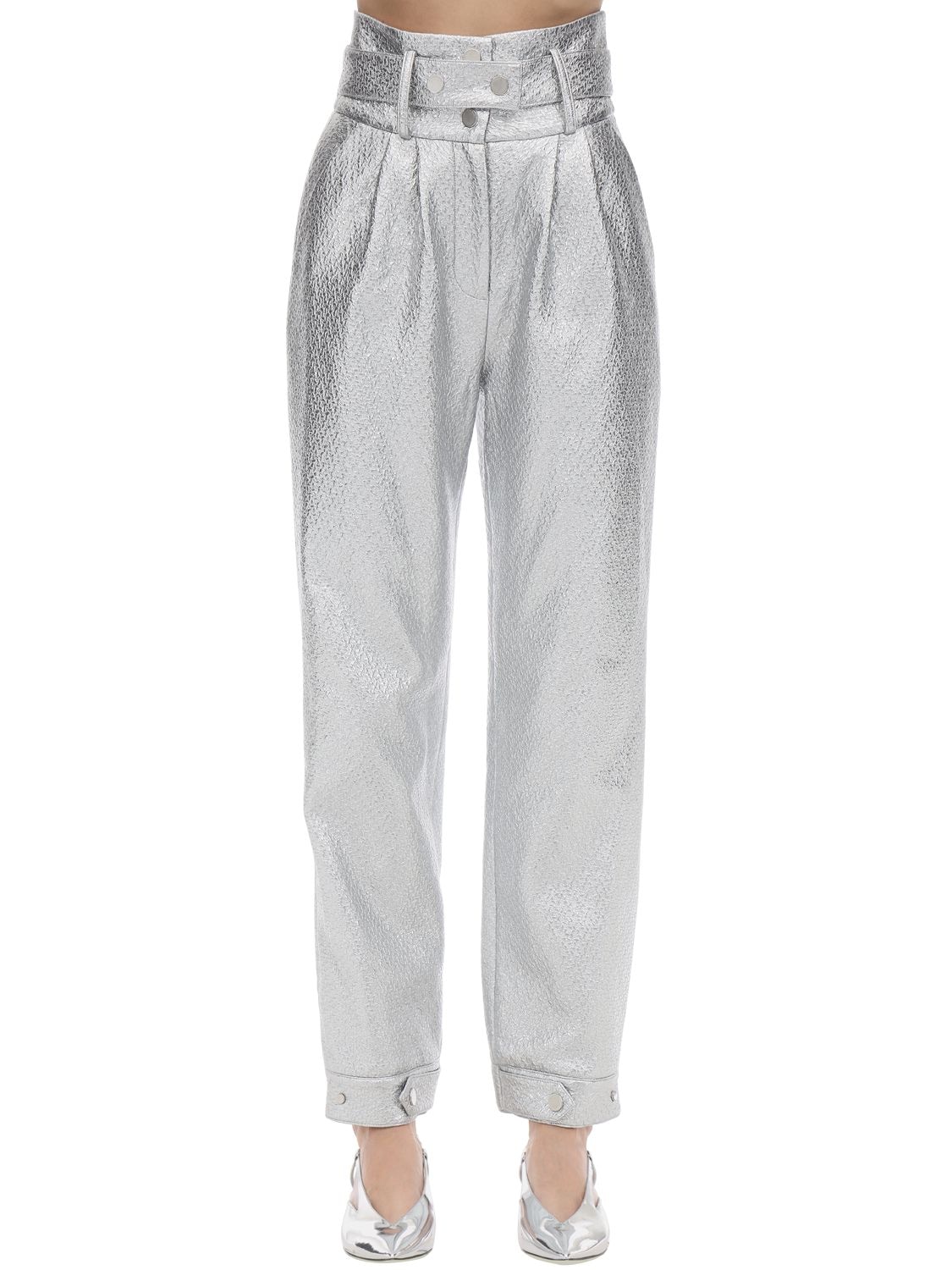 Annakiki High Waist Faux Patent Leather Trousers In Silver